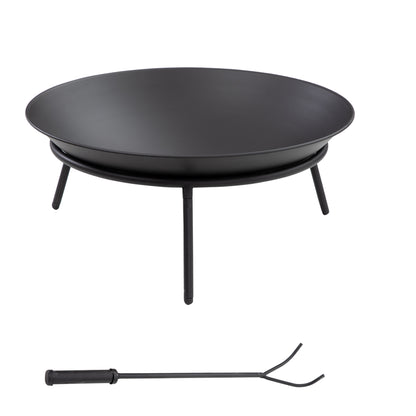 Outdoor Fire Pit Garden Metal Fire Pit with Poker for Bonfires Terrace Camping Outdoor Ø47x21 cm Black