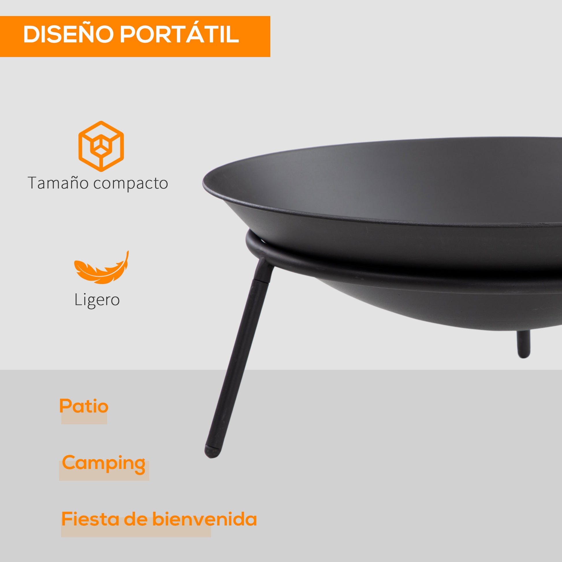 Outdoor Fire Pit Garden Metal Fire Pit with Poker for Bonfires Terrace Camping Outdoor Ø47x21 cm Black