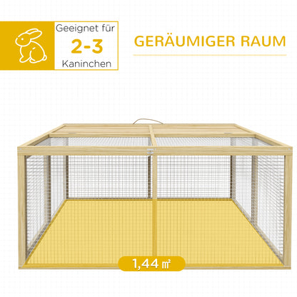 Rabbit Hutch for Dwarf Rabbits made of Wood, Foldable Small Animal Hutch with Outdoor Run, Rabbit Hutch with Foldable Roof Handle for Guinea Pigs, Natural, 110 x 105 x 50 cm