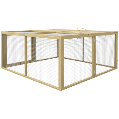 Rabbit Hutch for Dwarf Rabbits made of Wood, Foldable Small Animal Hutch with Outdoor Run, Rabbit Hutch with Foldable Roof Handle for Guinea Pigs, Natural, 110 x 105 x 50 cm