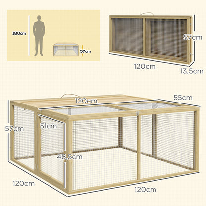 Rabbit Hutch for Dwarf Rabbits made of Wood, Foldable Small Animal Hutch with Outdoor Run, Rabbit Hutch with Foldable Roof Handle for Guinea Pigs, Natural, 110 x 105 x 50 cm
