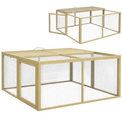 Rabbit Hutch for Dwarf Rabbits made of Wood, Foldable Small Animal Hutch with Outdoor Run, Rabbit Hutch with Foldable Roof Handle for Guinea Pigs, Natural, 110 x 105 x 50 cm