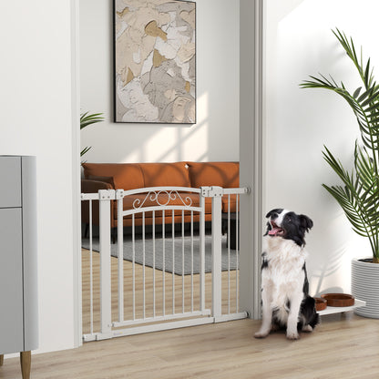 Dog Barrier Dog Gate 76-104 cm Safety Gate for Dogs with 2 Extensions 7/14 cm and Double Lock for Stairs and Doors White