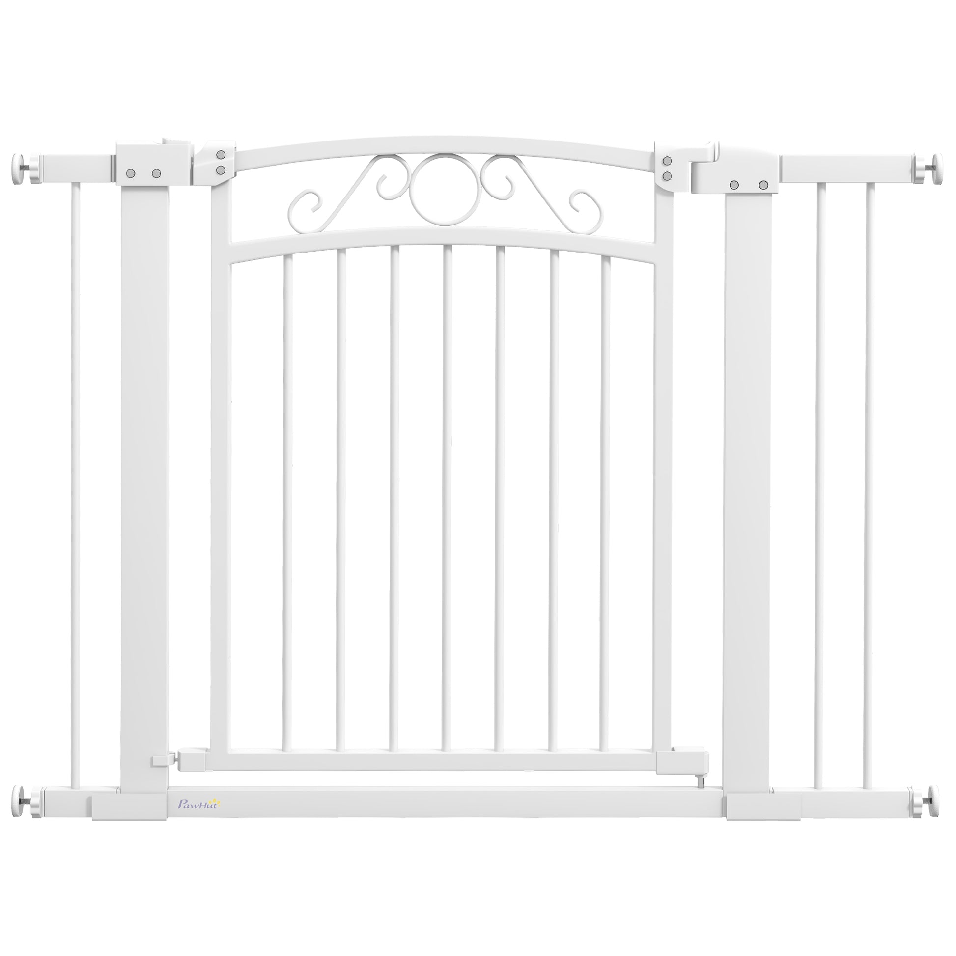 Dog Barrier Dog Gate 76-104 cm Safety Gate for Dogs with 2 Extensions 7/14 cm and Double Lock for Stairs and Doors White