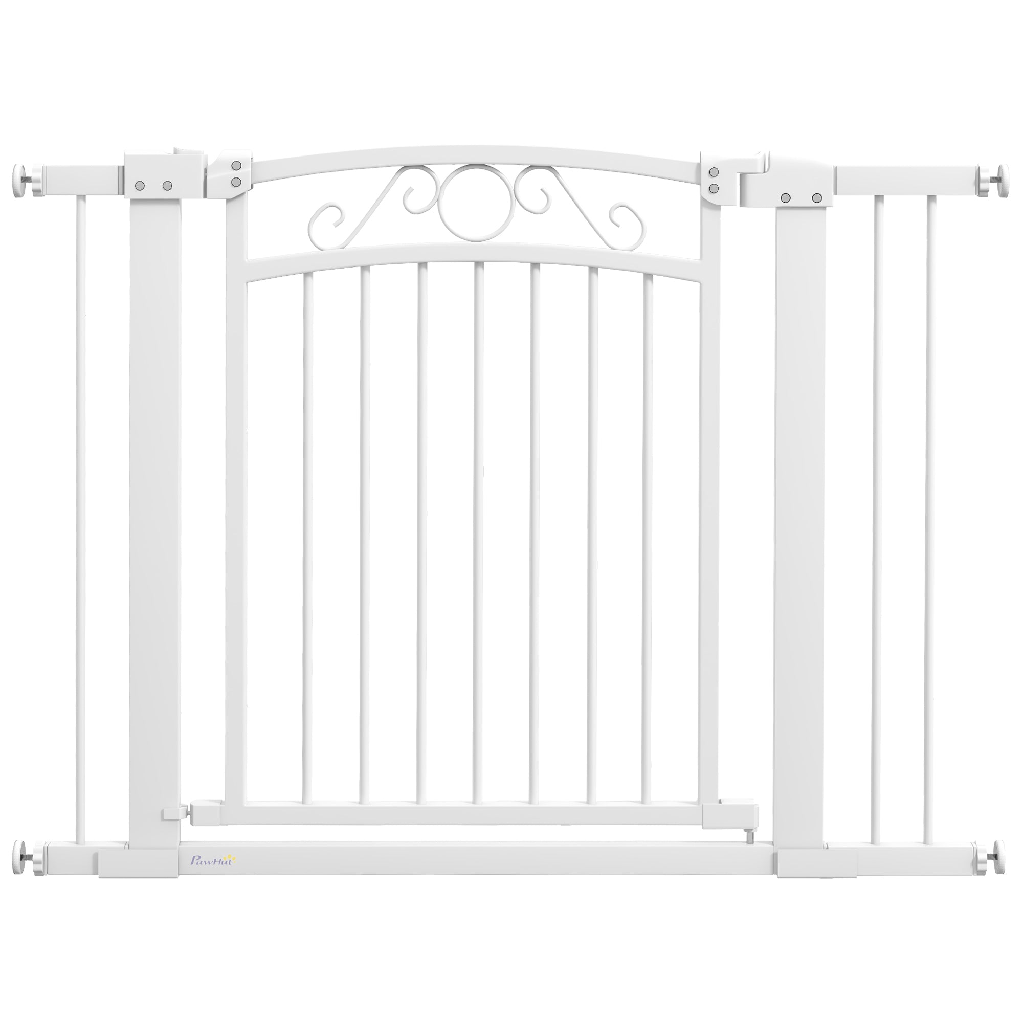 Dog Barrier Dog Gate 76-104 cm Safety Gate for Dogs with 2 Extensions 7/14 cm and Double Lock for Stairs and Doors White