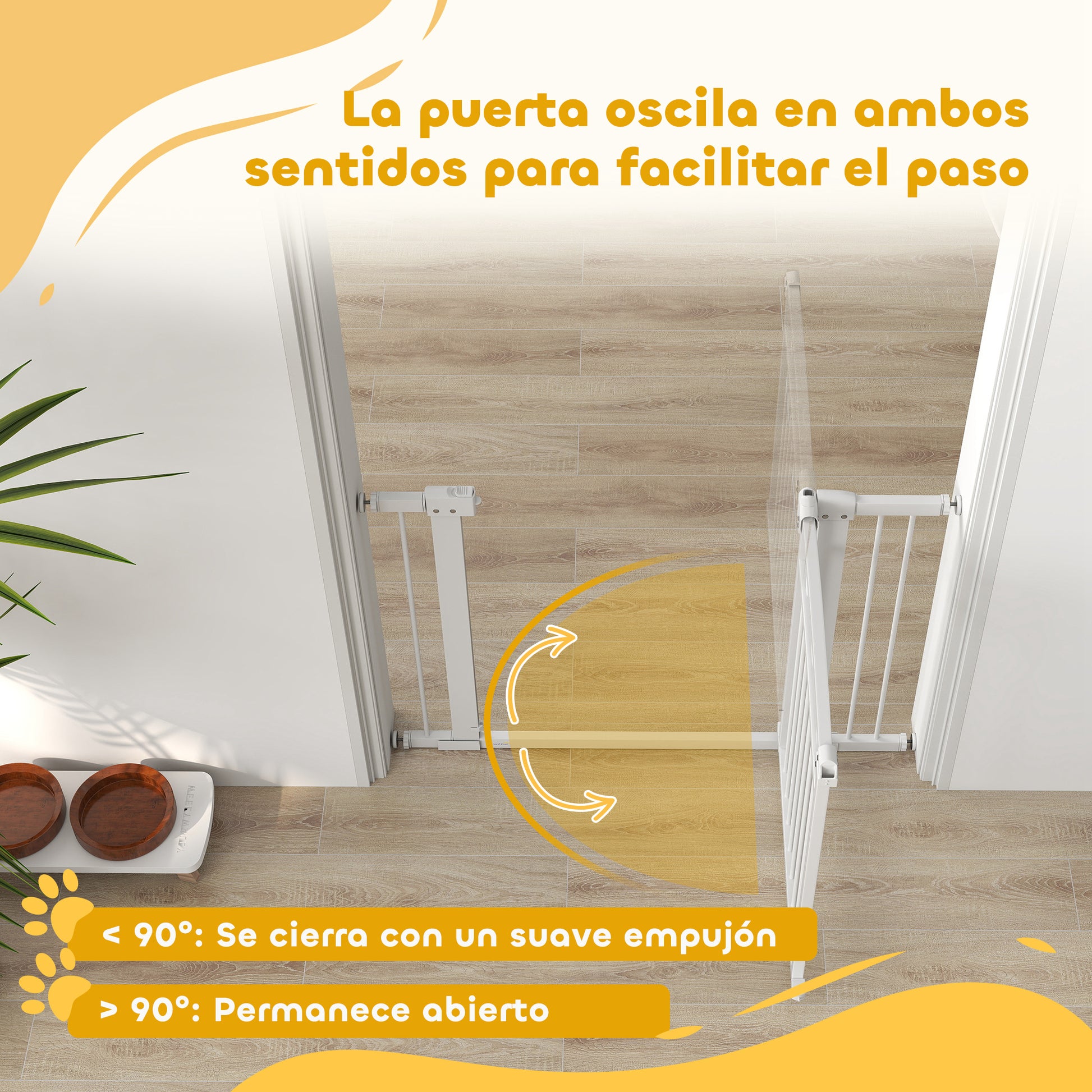 Dog Barrier Dog Gate 76-104 cm Safety Gate for Dogs with 2 Extensions 7/14 cm and Double Lock for Stairs and Doors White