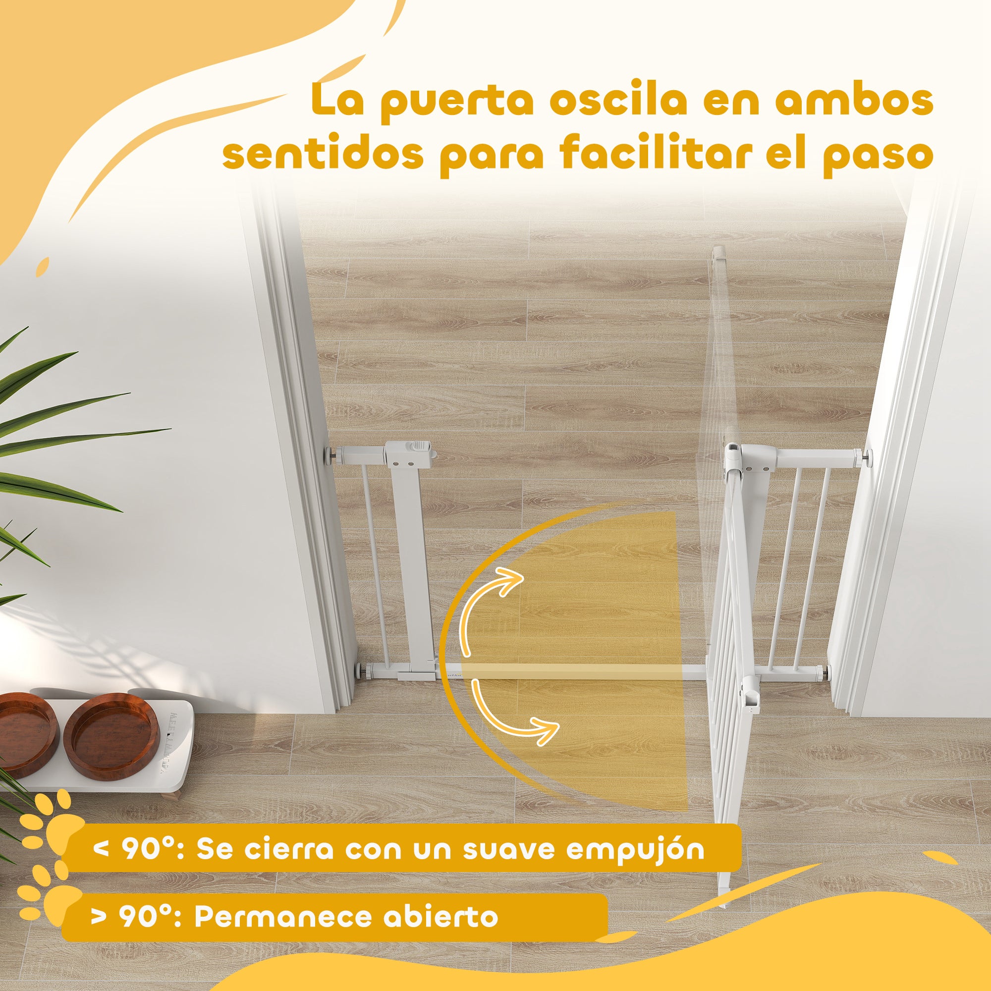 Dog Barrier Dog Gate 76-104 cm Safety Gate for Dogs with 2 Extensions 7/14 cm and Double Lock for Stairs and Doors White