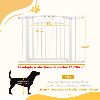 Dog Barrier Dog Gate 76-104 cm Safety Gate for Dogs with 2 Extensions 7/14 cm and Double Lock for Stairs and Doors White