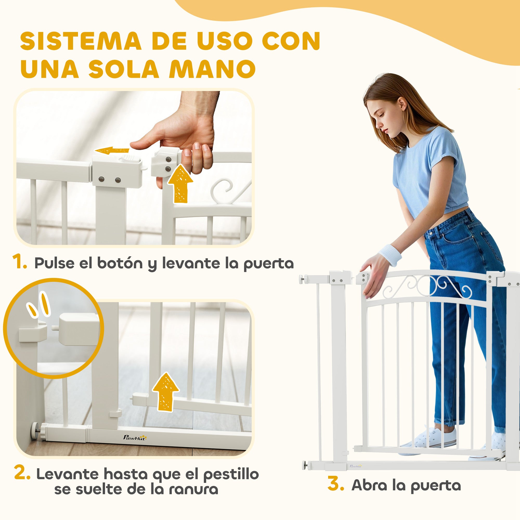 Dog Barrier Dog Gate 76-104 cm Safety Gate for Dogs with 2 Extensions 7/14 cm and Double Lock for Stairs and Doors White