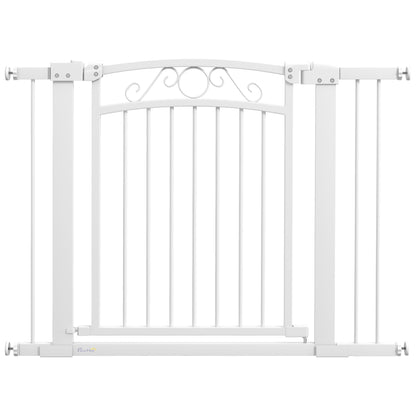 Dog Barrier Dog Gate 76-104 cm Safety Gate for Dogs with 2 Extensions 7/14 cm and Double Lock for Stairs and Doors White