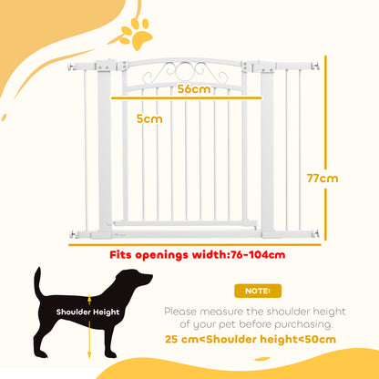 Dog Barrier Dog Gate 76-104 cm Safety Gate for Dogs with 2 Extensions 7/14 cm and Double Lock for Stairs and Doors White