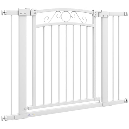 Dog Barrier Dog Gate 76-104 cm Safety Gate for Dogs with 2 Extensions 7/14 cm and Double Lock for Stairs and Doors White