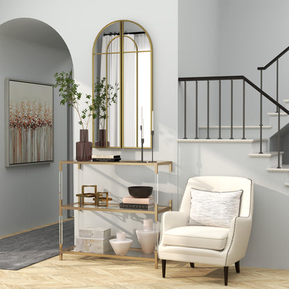 Decorative Wall Mirror 2 Pieces 30x120 cm Window Mirror with Arched Design and Metal Frame Mirror for Living Room Bedroom Entrance Gold