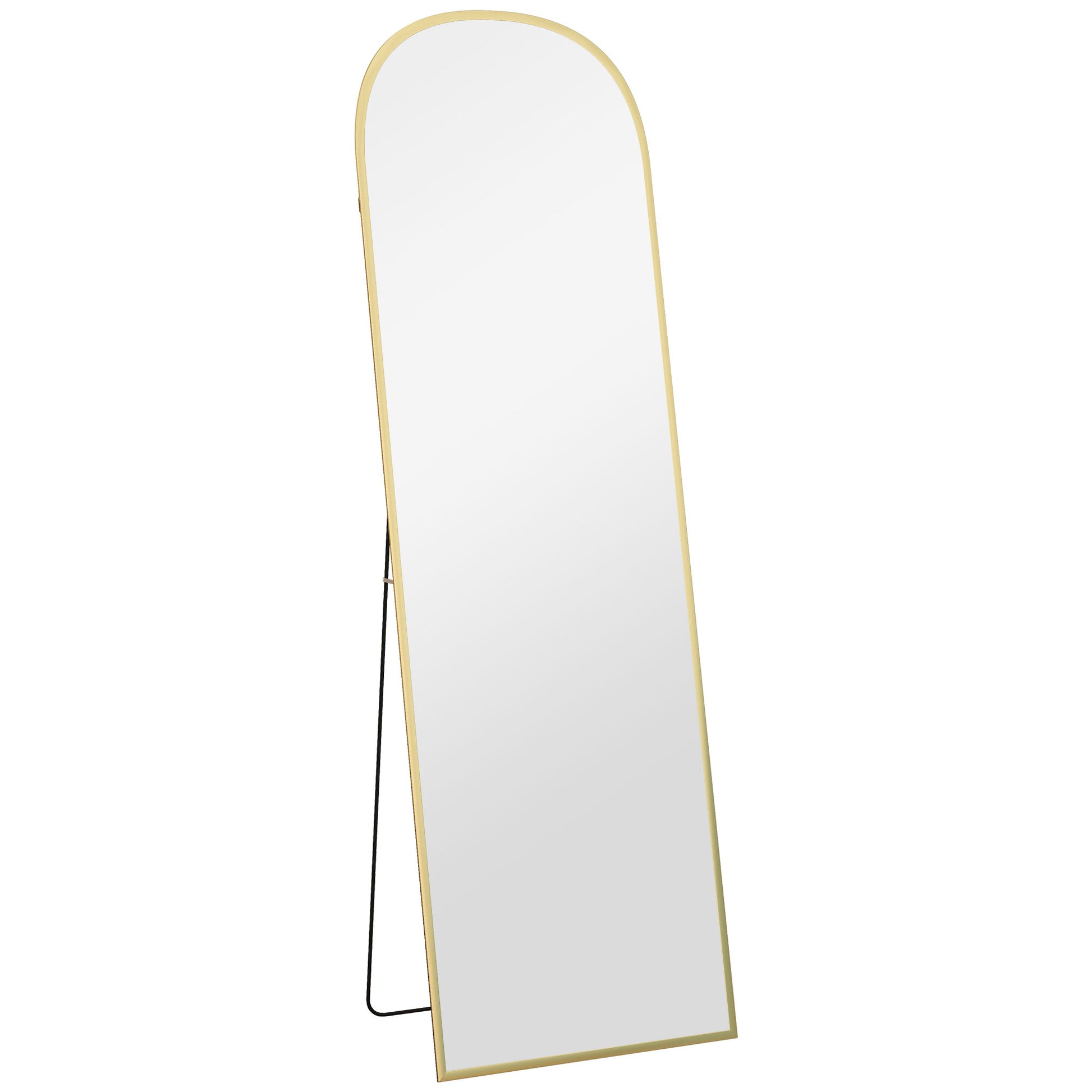 Floor Mirror, Rectangular Wall Mirror, Rounded, Aluminum Frame, Standing Mirror with Stand for Entryway, Bedroom, Dressing Room, 50 x 161.5 cm, Gold