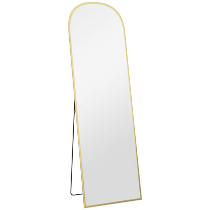 Floor Mirror, Rectangular Wall Mirror, Rounded, Aluminum Frame, Standing Mirror with Stand for Entryway, Bedroom, Dressing Room, 50 x 161.5 cm, Gold