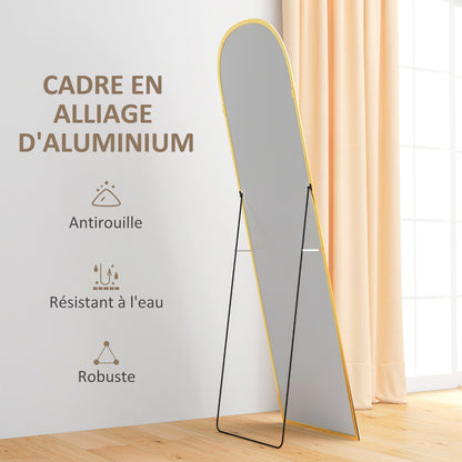 Floor Mirror, Rectangular Wall Mirror, Rounded, Aluminum Frame, Standing Mirror with Stand for Entryway, Bedroom, Dressing Room, 50 x 161.5 cm, Gold