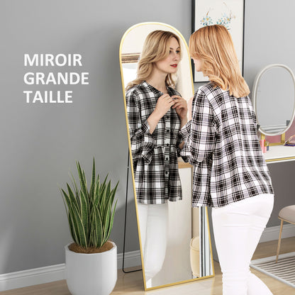 Floor Mirror, Rectangular Wall Mirror, Rounded, Aluminum Frame, Standing Mirror with Stand for Entryway, Bedroom, Dressing Room, 50 x 161.5 cm, Gold