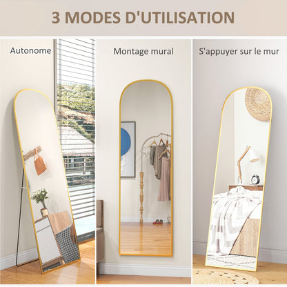 Floor Mirror, Rectangular Wall Mirror, Rounded, Aluminum Frame, Standing Mirror with Stand for Entryway, Bedroom, Dressing Room, 50 x 161.5 cm, Gold