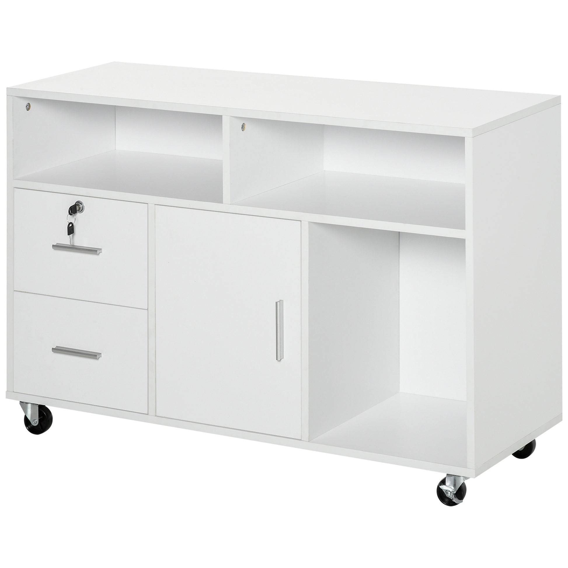 Office Auxiliary Furniture File Cabinet with Wheels Shelves and Drawers Multi-Purpose Cabinet with Large Storage 100x35x65 cm White