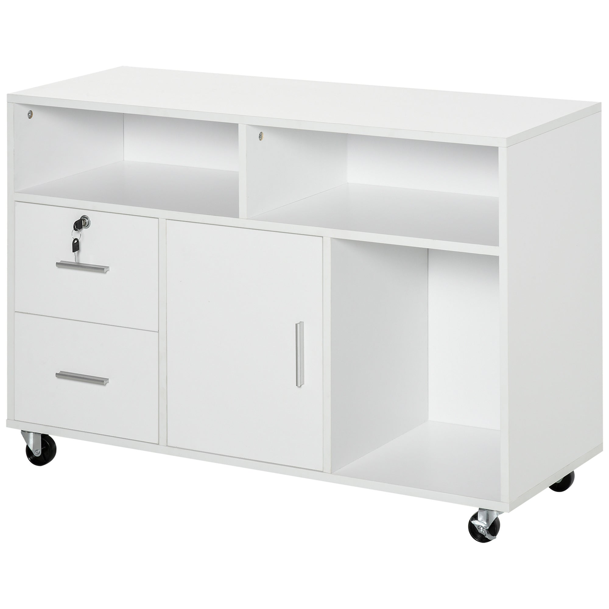 Office Auxiliary Furniture File Cabinet with Wheels Shelves and Drawers Multi-Purpose Cabinet with Large Storage 100x35x65 cm White
