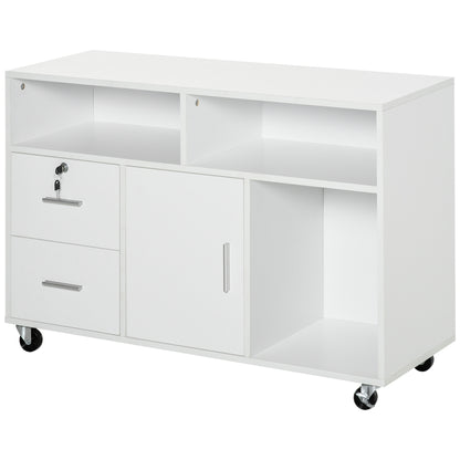 Office Auxiliary Furniture File Cabinet with Wheels Shelves and Drawers Multi-Purpose Cabinet with Large Storage 100x35x65 cm White