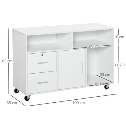 Office Auxiliary Furniture File Cabinet with Wheels Shelves and Drawers Multi-Purpose Cabinet with Large Storage 100x35x65 cm White