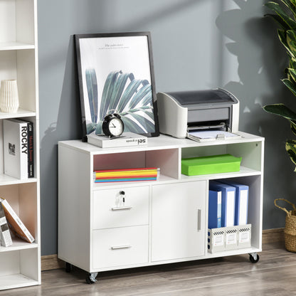 Office Auxiliary Furniture File Cabinet with Wheels Shelves and Drawers Multi-Purpose Cabinet with Large Storage 100x35x65 cm White