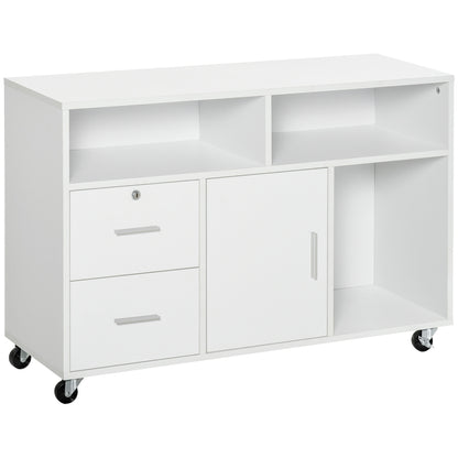 Office Auxiliary Furniture File Cabinet with Wheels Shelves and Drawers Multi-Purpose Cabinet with Large Storage 100x35x65 cm White