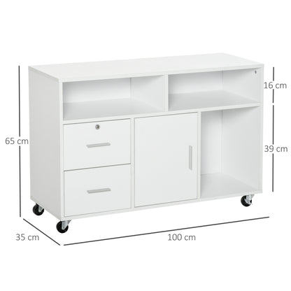 Office Auxiliary Furniture File Cabinet with Wheels Shelves and Drawers Multi-Purpose Cabinet with Large Storage 100x35x65 cm White