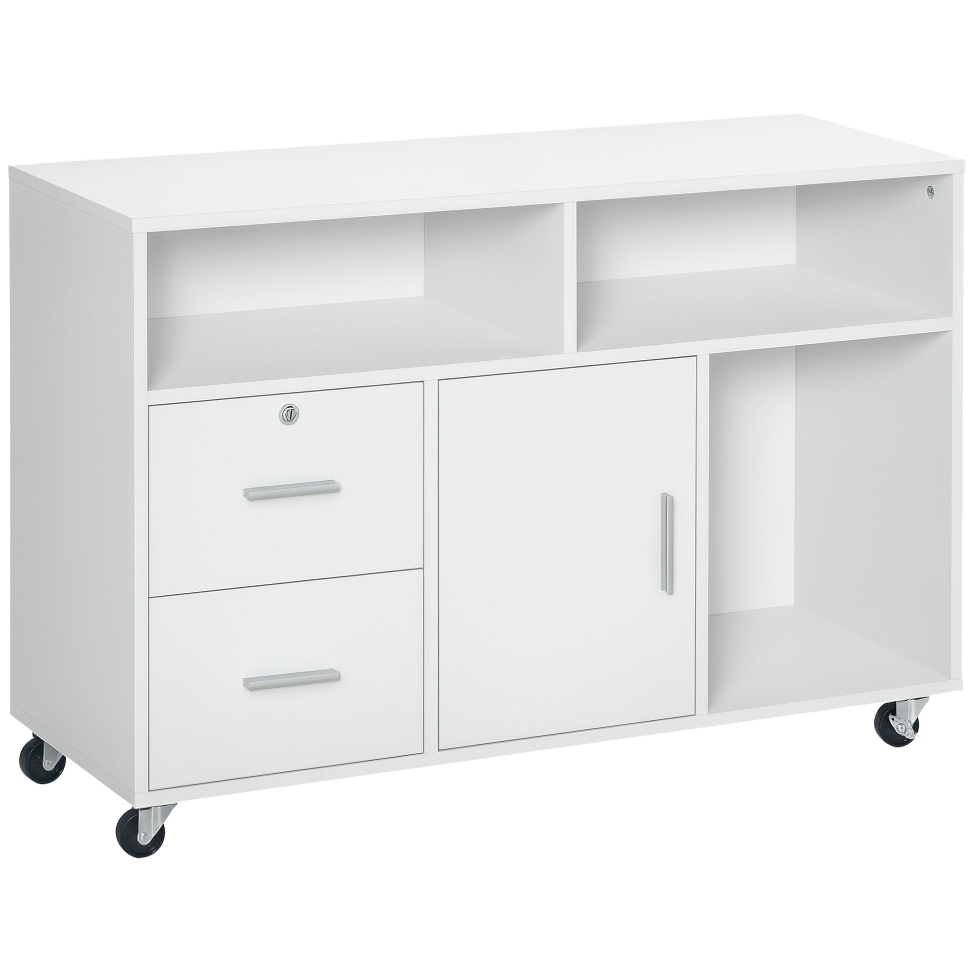 Office Auxiliary Furniture File Cabinet with Wheels Shelves and Drawers Multi-Purpose Cabinet with Large Storage 100x35x65 cm White