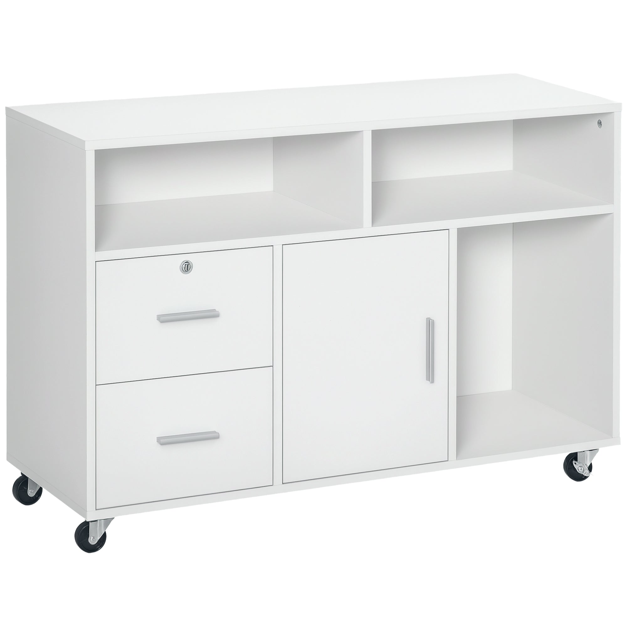 Office Auxiliary Furniture File Cabinet with Wheels Shelves and Drawers Multi-Purpose Cabinet with Large Storage 100x35x65 cm White