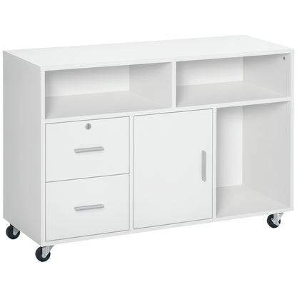 Office Auxiliary Furniture File Cabinet with Wheels Shelves and Drawers Multi-Purpose Cabinet with Large Storage 100x35x65 cm White