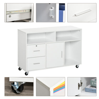 Office Auxiliary Furniture File Cabinet with Wheels Shelves and Drawers Multi-Purpose Cabinet with Large Storage 100x35x65 cm White