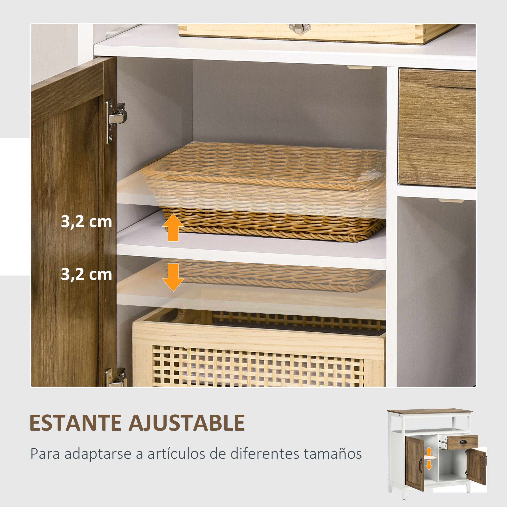 Living Room Sideboard Storage Cabinet with 2 Doors Drawer and Adjustable Shelf for Dining Room Kitchen Bedroom 76.6x35x81.5 cm White and Brown