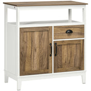 Living Room Sideboard Storage Cabinet with 2 Doors Drawer and Adjustable Shelf for Dining Room Kitchen Bedroom 76.6x35x81.5 cm White and Brown