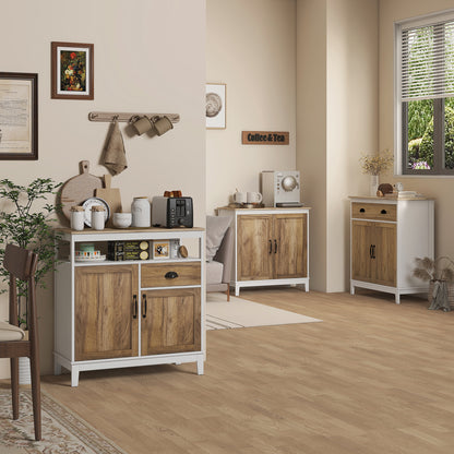 Living Room Sideboard Storage Cabinet with 2 Doors Drawer and Adjustable Shelf for Dining Room Kitchen Bedroom 76.6x35x81.5 cm White and Brown