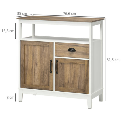 Living Room Sideboard Storage Cabinet with 2 Doors Drawer and Adjustable Shelf for Dining Room Kitchen Bedroom 76.6x35x81.5 cm White and Brown