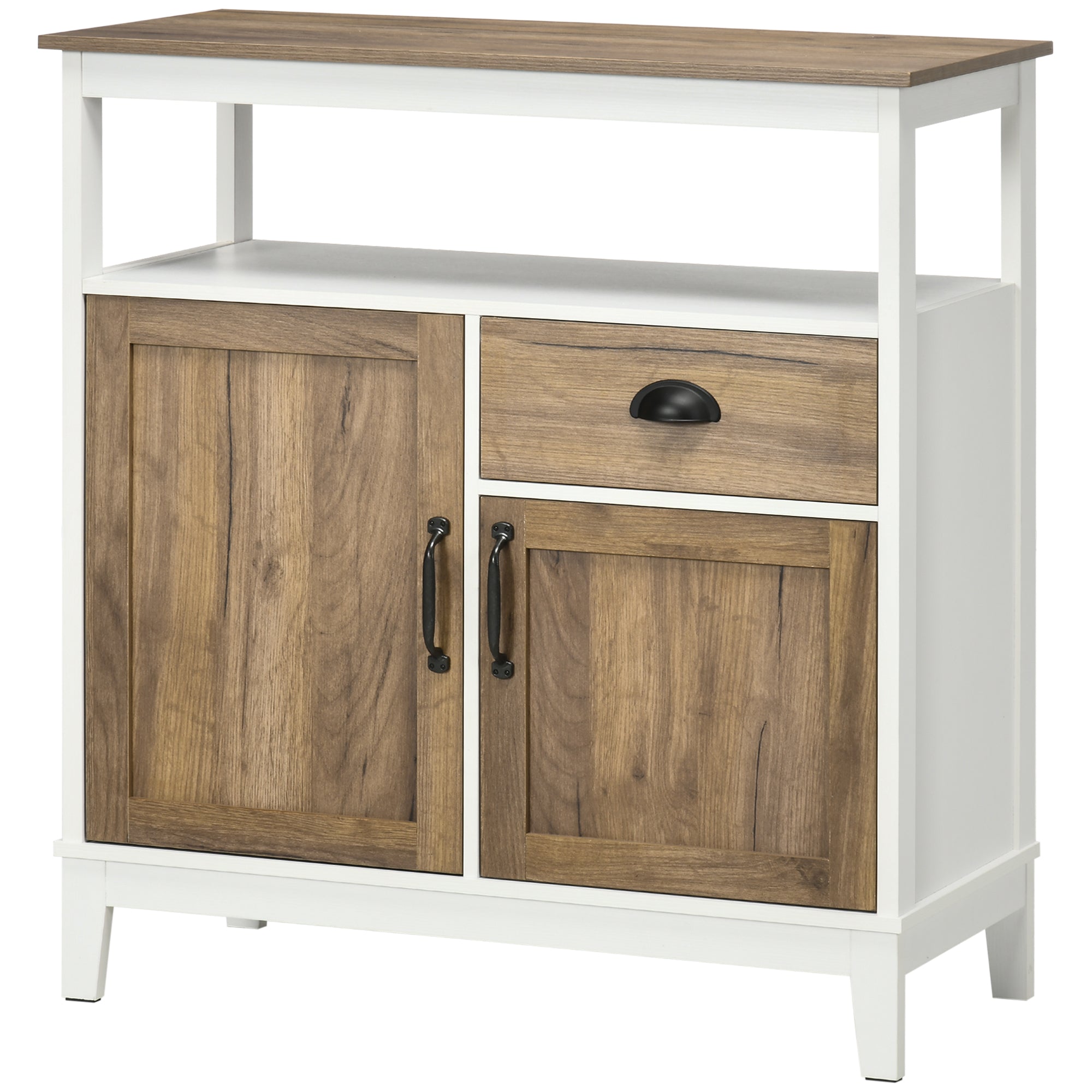 Living Room Sideboard Storage Cabinet with 2 Doors Drawer and Adjustable Shelf for Dining Room Kitchen Bedroom 76.6x35x81.5 cm White and Brown