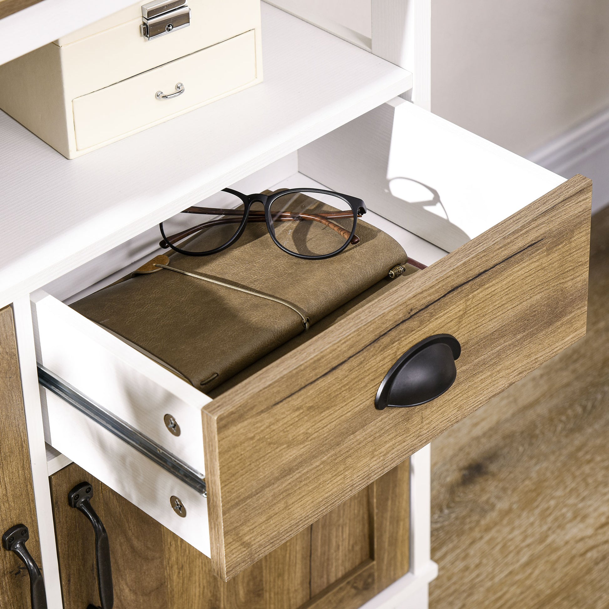 Living Room Sideboard Storage Cabinet with 2 Doors Drawer and Adjustable Shelf for Dining Room Kitchen Bedroom 76.6x35x81.5 cm White and Brown