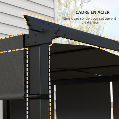 Pergola with 3 Sliding Canopies 3 x 3 m Steel Structure High Density Polyester Canopy Dark Gray