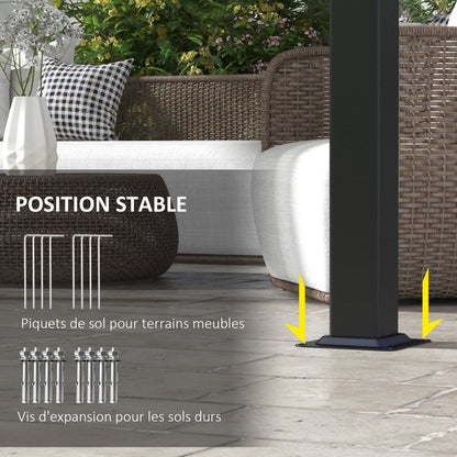 Pergola with 3 Sliding Canopies 3 x 3 m Steel Structure High Density Polyester Canopy Dark Gray