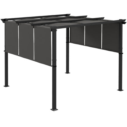 Pergola with 3 Sliding Canopies 3 x 3 m Steel Structure High Density Polyester Canopy Dark Gray