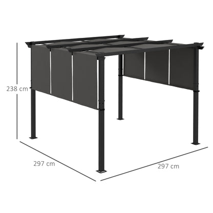 Pergola with 3 Sliding Canopies 3 x 3 m Steel Structure High Density Polyester Canopy Dark Gray
