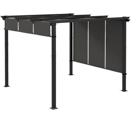 Pergola with 3 Sliding Canopies 3 x 3 m Steel Structure High Density Polyester Canopy Dark Gray