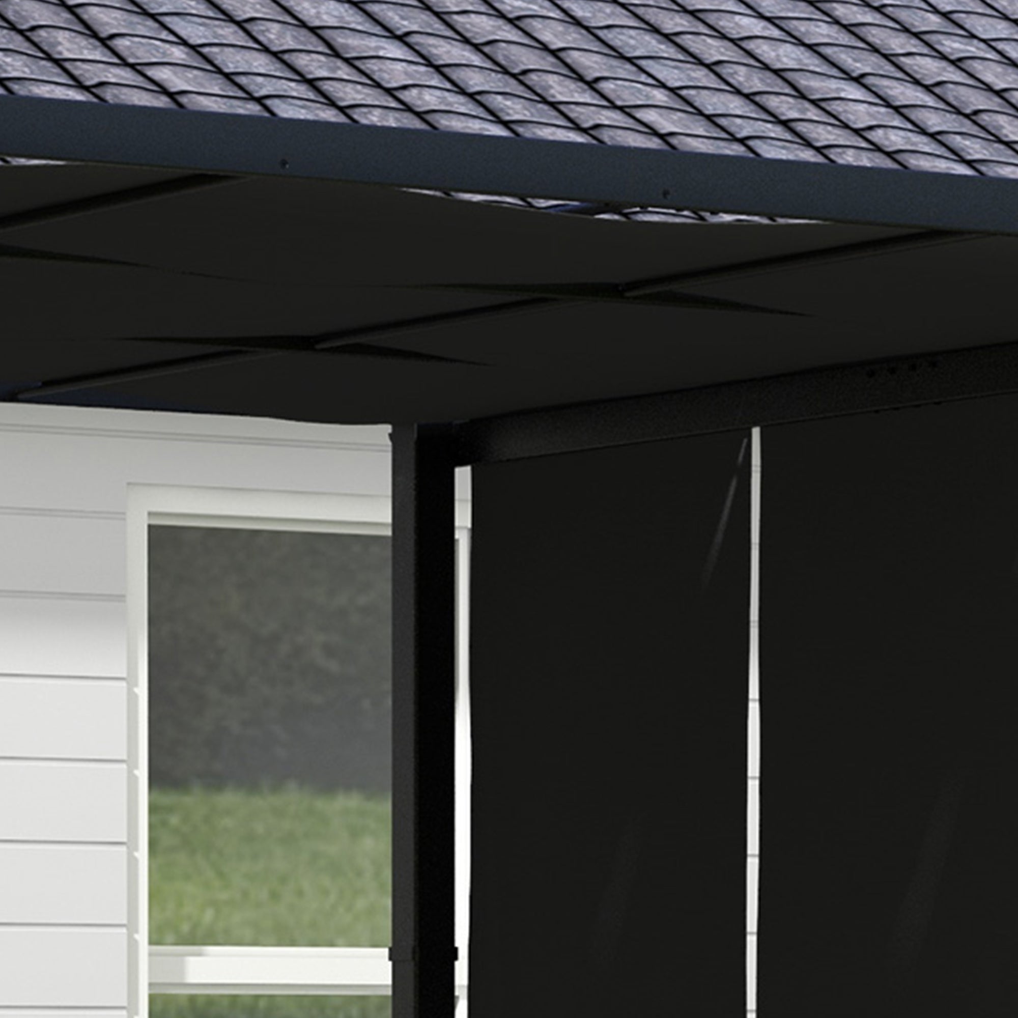 Pergola with 3 Sliding Canopies 3 x 3 m Steel Structure High Density Polyester Canopy Dark Gray