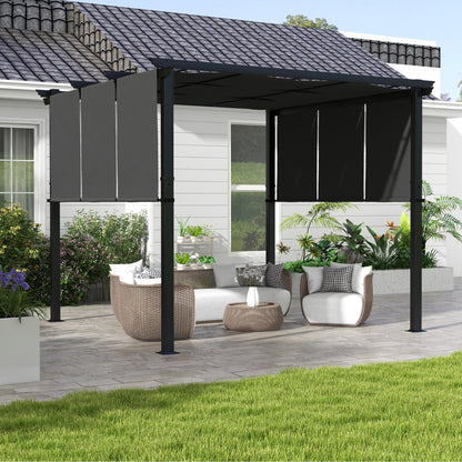 Pergola with 3 Sliding Canopies 3 x 3 m Steel Structure High Density Polyester Canopy Dark Gray