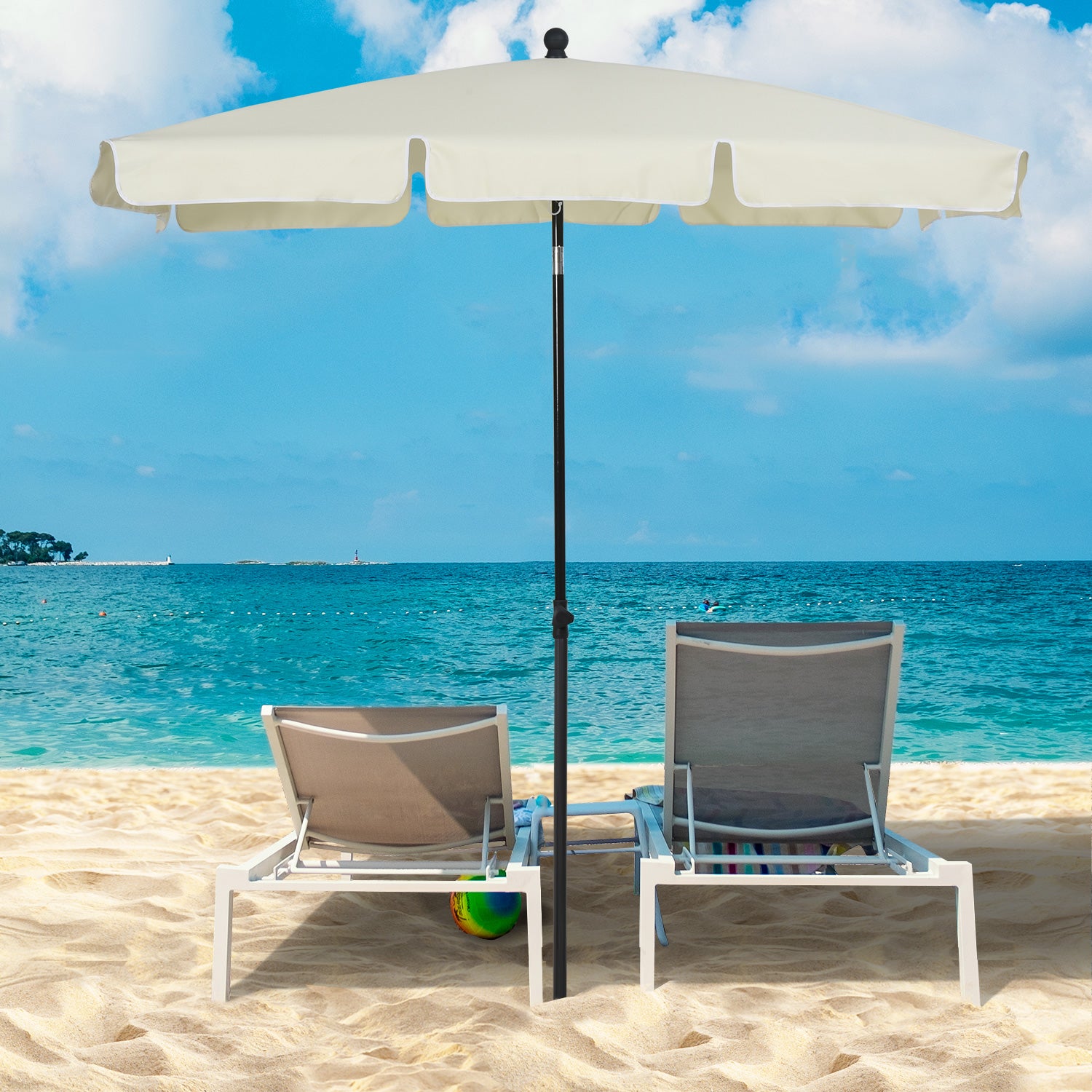 Parasol Beach Umbrella Garden Umbrella Umbrella Balcony Sun Protection Adjustable Cream White