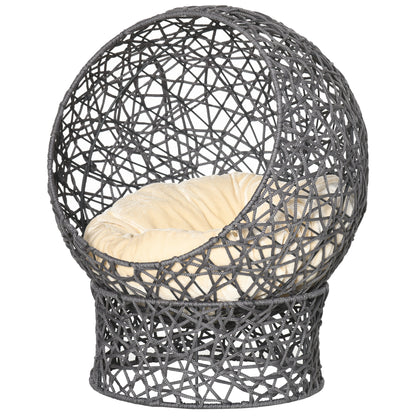 Cat Bed, Cat Cave with Cushion, Cat House made of Polyester Rope, Cat Bed with Cylindrical Base, Pet Bed, Violet+Cream White, 50 x 50 x 60 cm