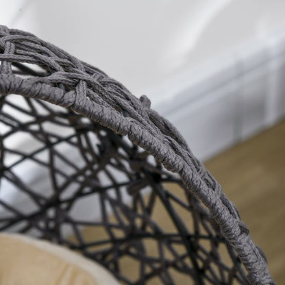 Cat Bed, Cat Cave with Cushion, Cat House made of Polyester Rope, Cat Bed with Cylindrical Base, Pet Bed, Violet+Cream White, 50 x 50 x 60 cm