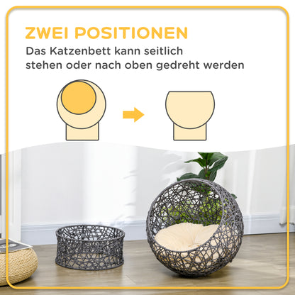 Cat Bed, Cat Cave with Cushion, Cat House made of Polyester Rope, Cat Bed with Cylindrical Base, Pet Bed, Violet+Cream White, 50 x 50 x 60 cm